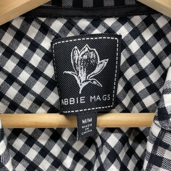 Abbie Mags Top Women M Medium Black Plaid Full Zip Collared Cotton Sleeveless - Picture 7 of 9